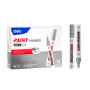 Marcador Acrílico Deli Punta Redonda 2 mm Base Aceite Tinta Plateada *UMV 1 caja de 12 und*