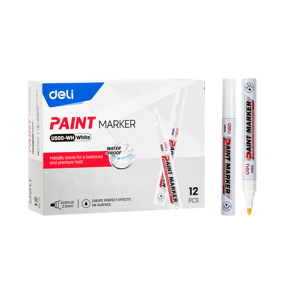 Marcador Acrílico Deli Punta Redonda 2 mm Base Aceite Tinta Blanca *UMV 1 caja de 12 und*