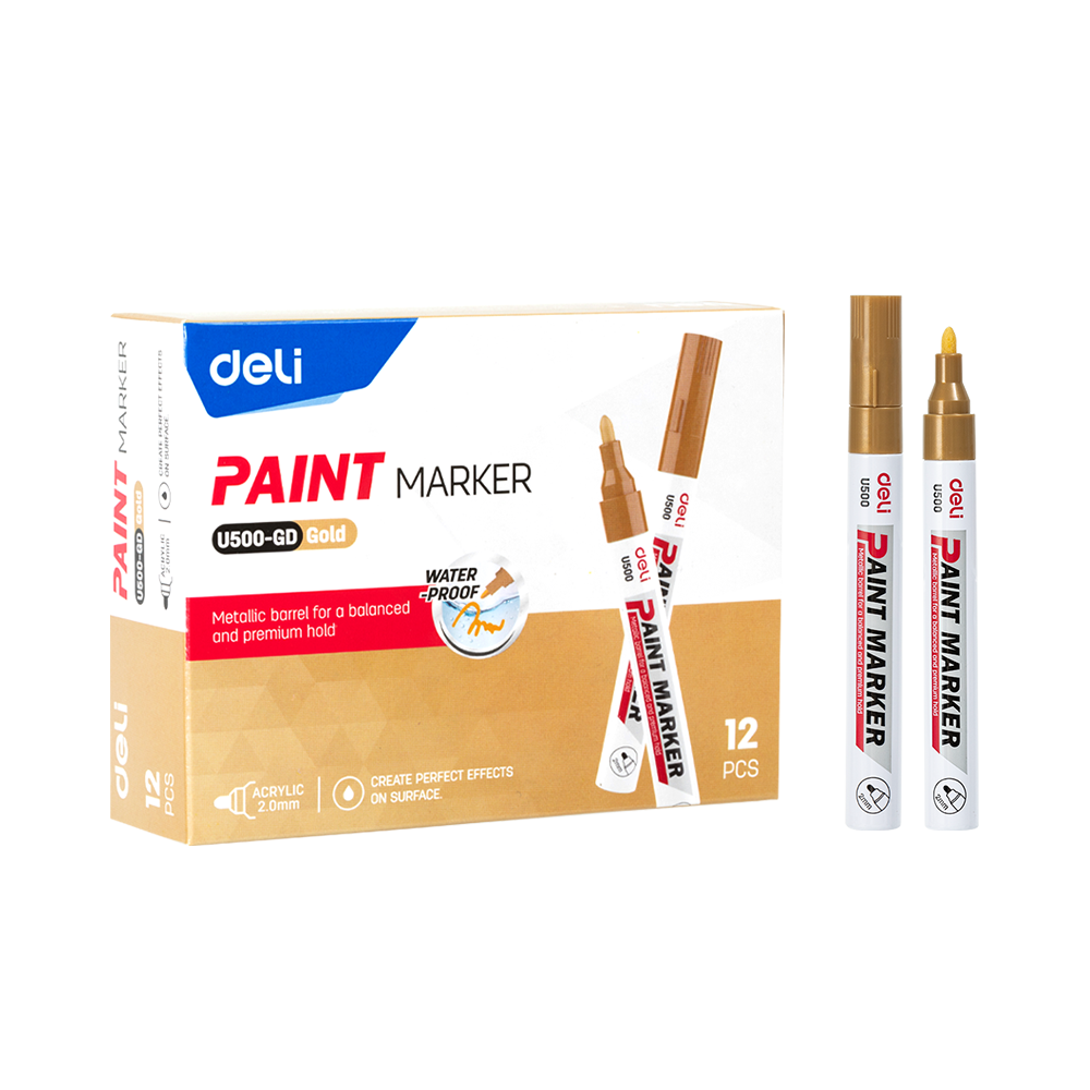 Marcador Acrílico Deli Punta Redonda 2 mm Base Aceite Tinta Dorada *UMV 1 caja de 12 und*