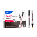 Marcador Acrílico Deli Punta Redonda 2 mm Base Aceite Tinta Negra *UMV 1 caja de 12 und*