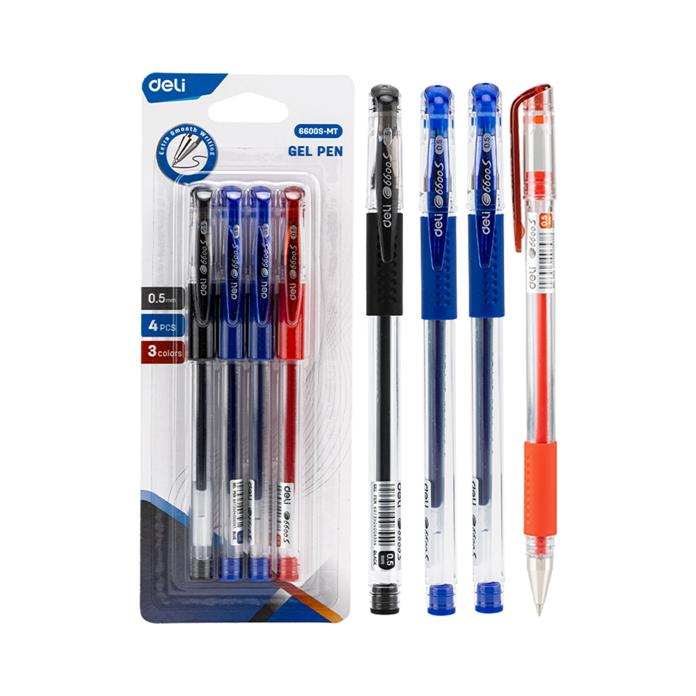 Bolígrafos Surtidos gel c/tapa y grip ergonómico Deli *UMV-4 blisters de und*