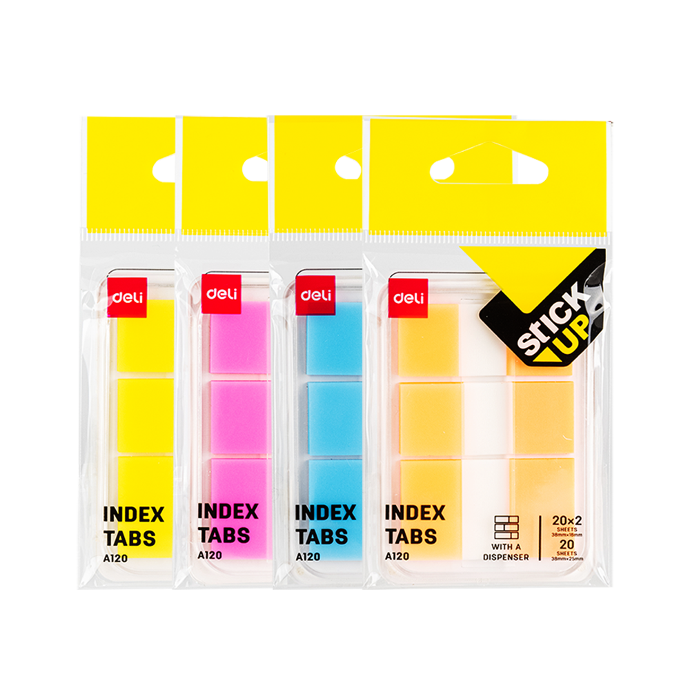 Notas Adhesivas Pestañas Deli 38*18 (mm): 2*20 hojas 38*25 (mm): 20 hojas *UMV-Inner de 24packs surtidos*