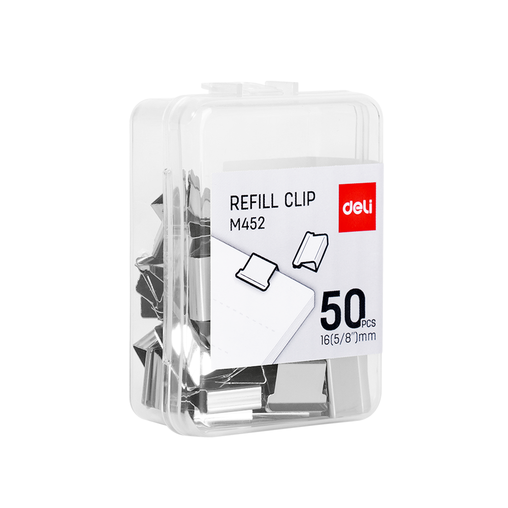 Repuestos de Clips Deli 16 mm 40 Hojas Plateado *UMV- Cajita de 50 pzas*