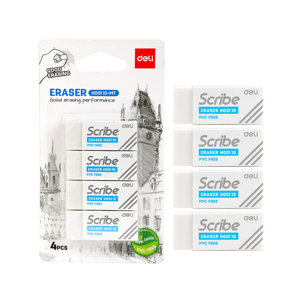 Goma de Borrar Blanca Scribe Deli Blister 4 u *UMV- 12 bilsters*