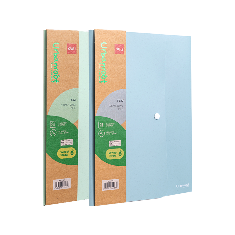 Carpeta Plastica Expandible Ecológica Deli A4 Acordeón 8esp c/Boton *UMV-2 surtidas*