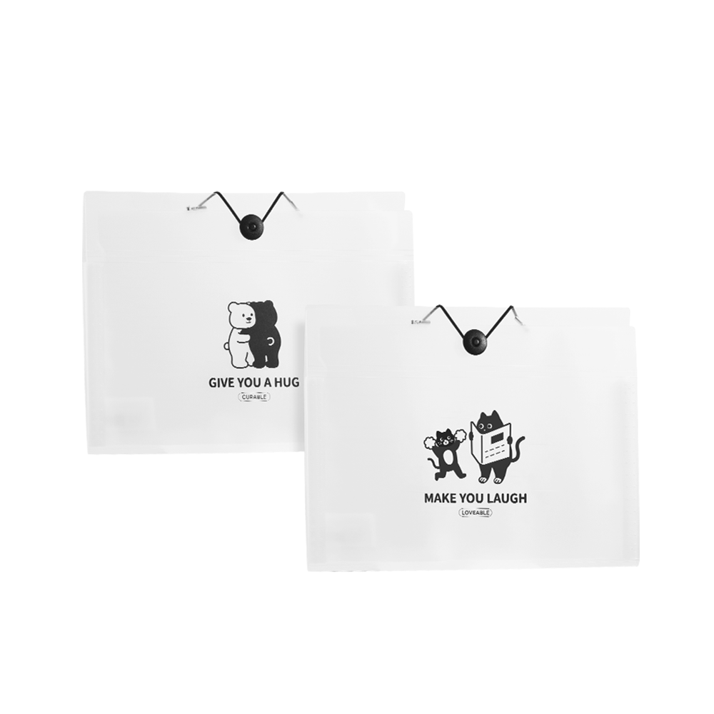 Carpeta Plastica Expandible Oso y Gato Deli A4 Acordeón 8esp *UMV-6 unidades*