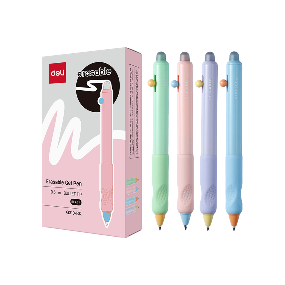 Bolígrafo de Gel Negro borrable retráctil 0.5mm Colores Deli *UMV-1 caja de 12und*