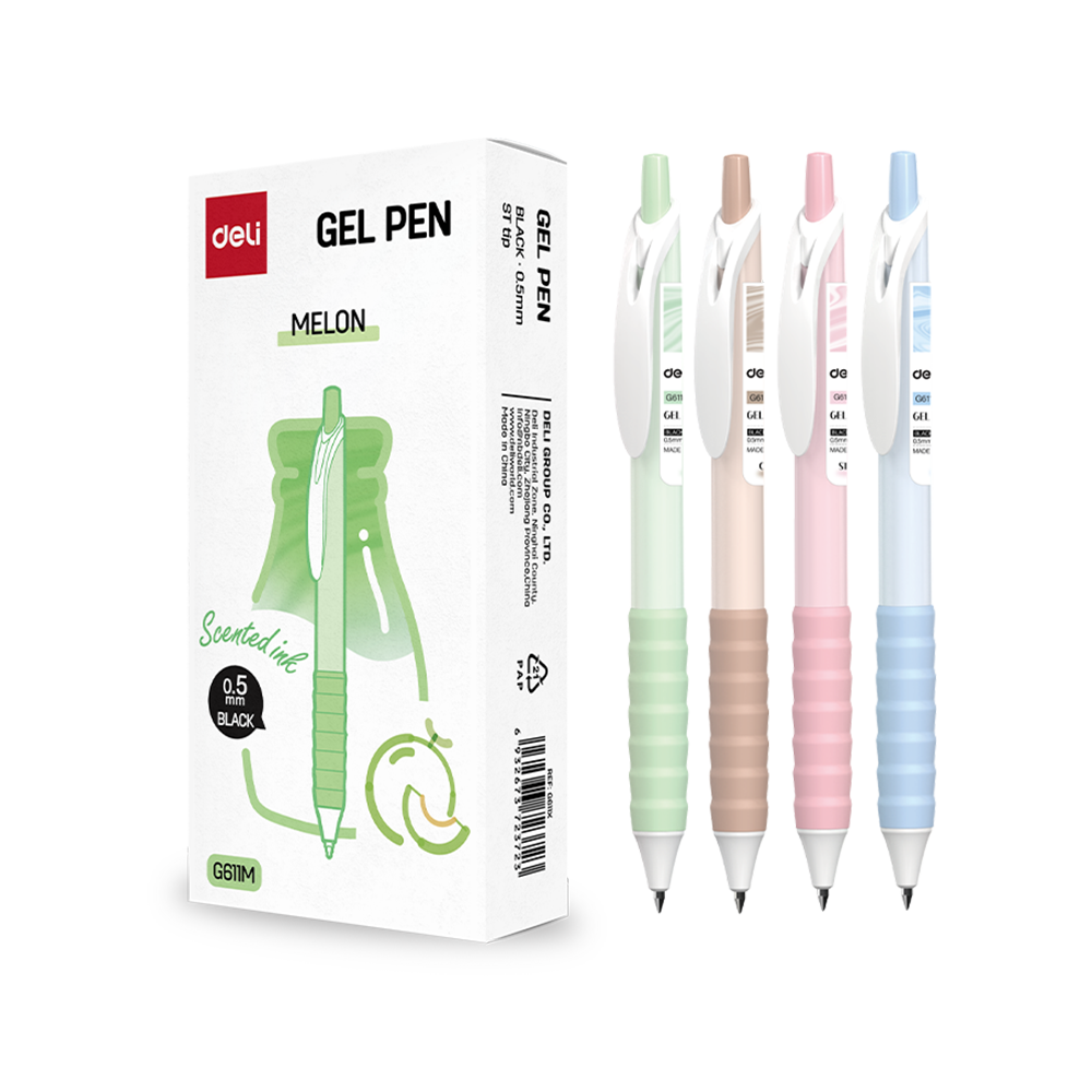 Boligrafo de Gel Retráctil Tinta Negra Aroma Melón Punta ST 0.5 mm Deli *UMV-1 caja de 12und*