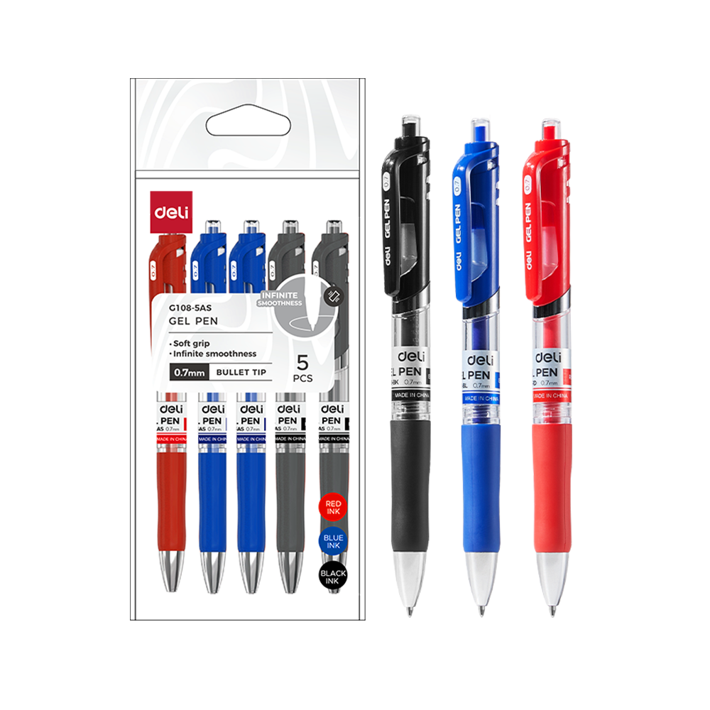 Bolígrafo Ejecutivo Retráctil Gel c/grip 0.7 mm Deli Bolsa 5 boligrafos surtidos *UMV-6 bolsas*