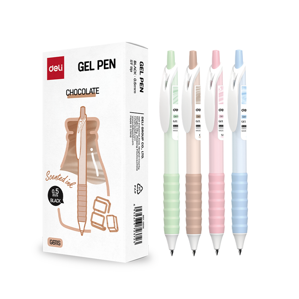 Boligrafo de Gel Retráctil Tinta Negra Aroma Chocolate Punta ST 0.5 mm Deli *UMV-1 caja de 12und*