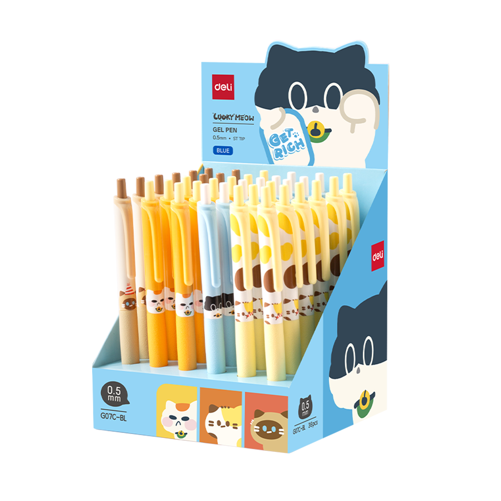 Bolígrafo de Gel Lucky Meow Azul 0.5 mm Deli *UMV-Display 36 u*