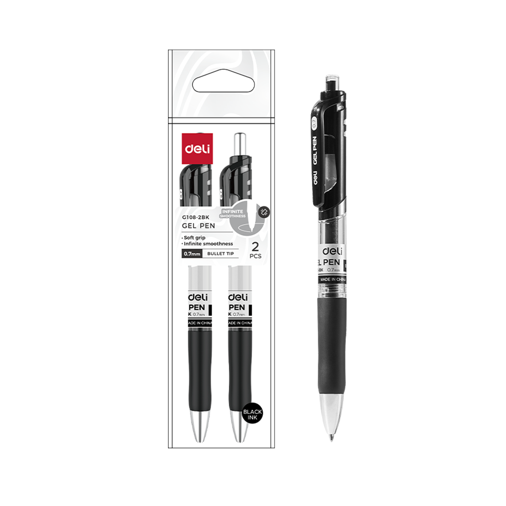 Bolígrafo de Gel Negro Ejecutivo Retráctil 0.7mm Deli Pack de 2 und. *UMV-1 bolsa*