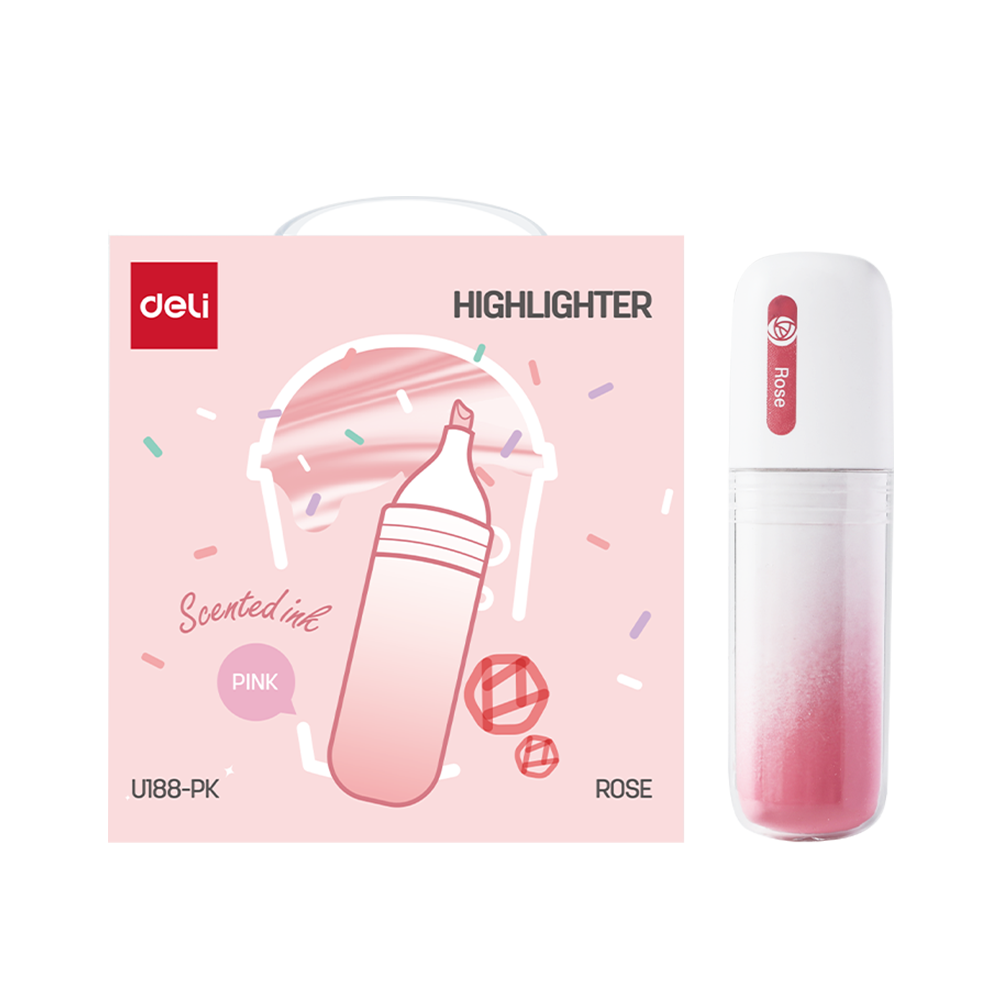 Resaltador Deli Punta Biselada 1-5mm Aroma Rosas Tinta Rosada *UMV-1 caja 6 und*