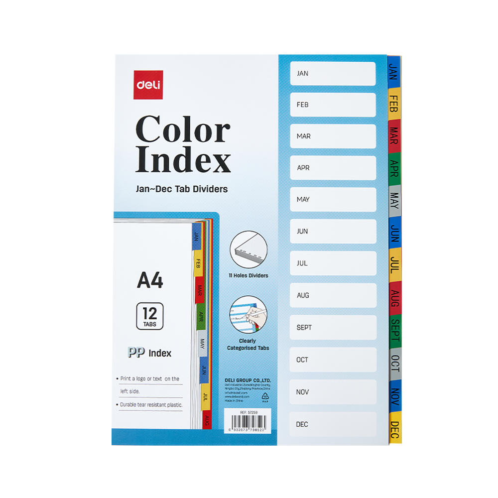 Separador para Carpetas Mensual Deli A4 *UMV 5 packs*