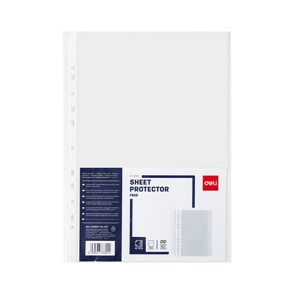 Protector Separador de Carpetas Deli Transparente Oficio 11 Orificios Pack de 10 un *UMV 5packs*