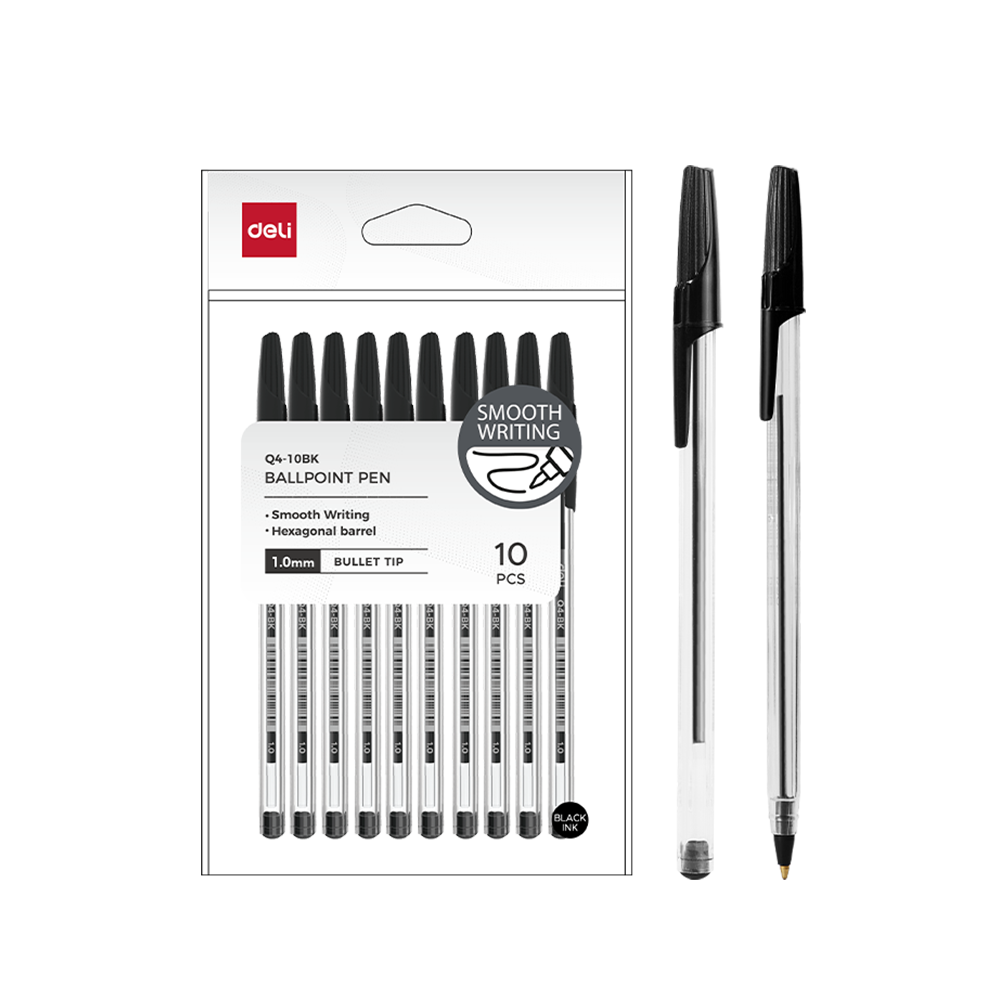 Bolígrafos con Tapa Punta de Bala 1.0mm Tinta Negra Deli Bolsa de 10 und. *UMV- 1 bolsa*