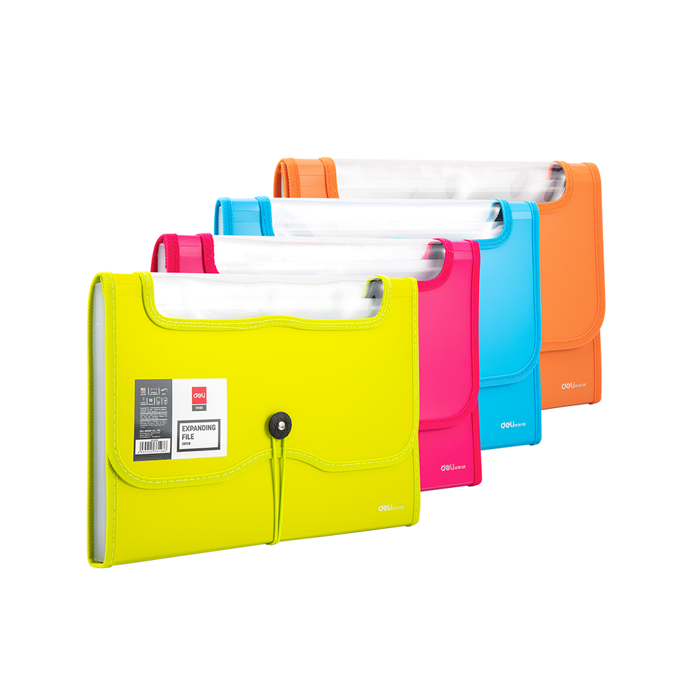 Carpeta Plastica Expandible Deli A4 13 esp c/elástico *UMV- 4 und surtidas*
