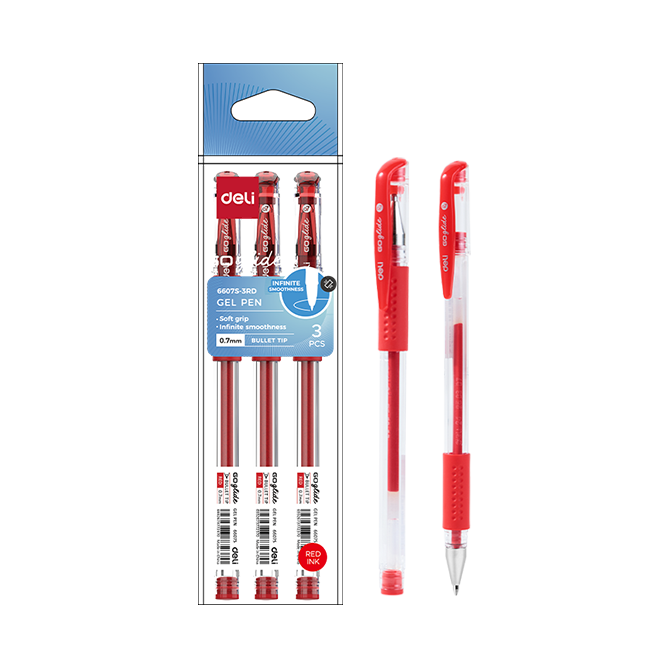 Bolígrafo de Gel Rojo Ejecutivo 0.7mm Deli *UMV-1 bolsa de 3und*