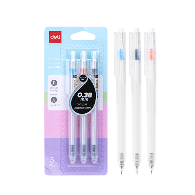 Boligrafo Punta Aguja 0.38 mm Negro Deli Blister de 3und *UMV- 1 Blister*
