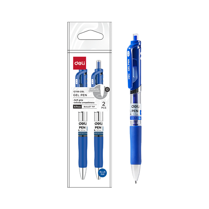 Bolígrafo de Gel Azul Ejecutivo Retráctil 0.7 mm Deli Pack de 2und *UMV-1 bolsa*