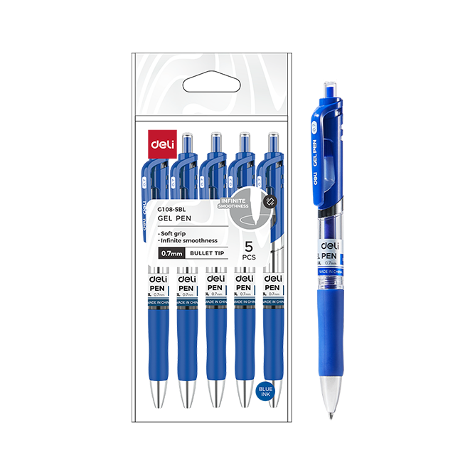 Bolígrafo de Gel Azul Ejecutivo Retráctil 0.7mm Deli Pack de 5 und *UMV-1 bolsa de 5u*
