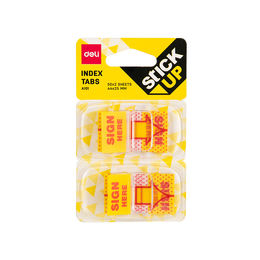 Notas Adhesivas Pestañas Sign Here Deli 44x25mm 2x50Hojas *UMV-Inner de 24packs*
