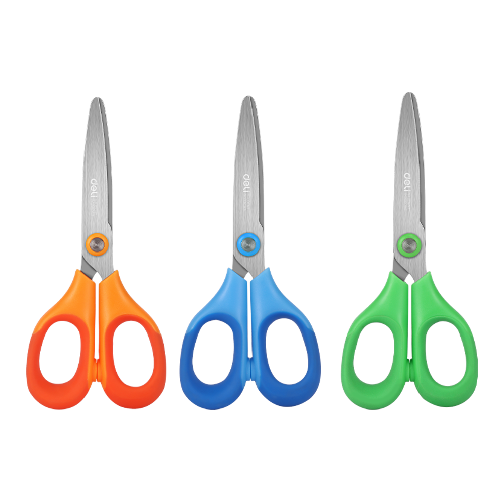 Tijera Escolar 135mm Azul/Rosado/Verde Deli *UMV-Display 12und*