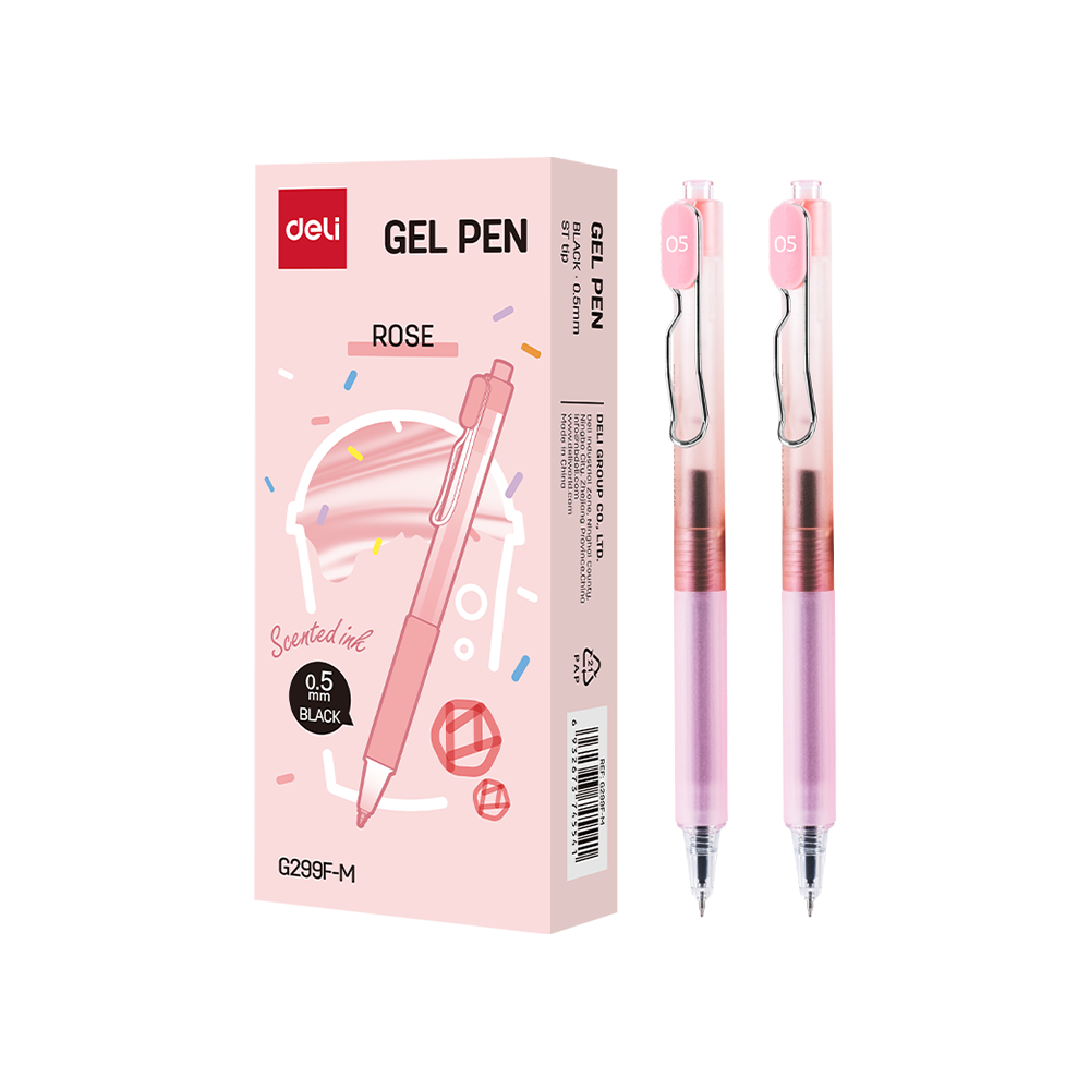 Bolígrafo de Gel Negro Aromatizado Rosa Retráctil 0.5mm Deli *UMV-1 caja de 12und*