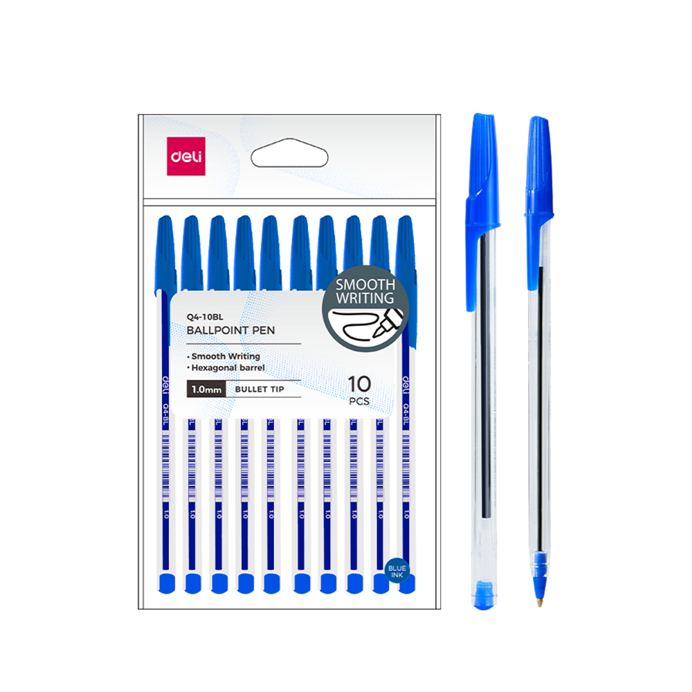 Bolígrafos con Tapa Punta de Bala 1.0mm Tinta Azul Deli Bolsa 10 und. *UMV- 1 bolsas*