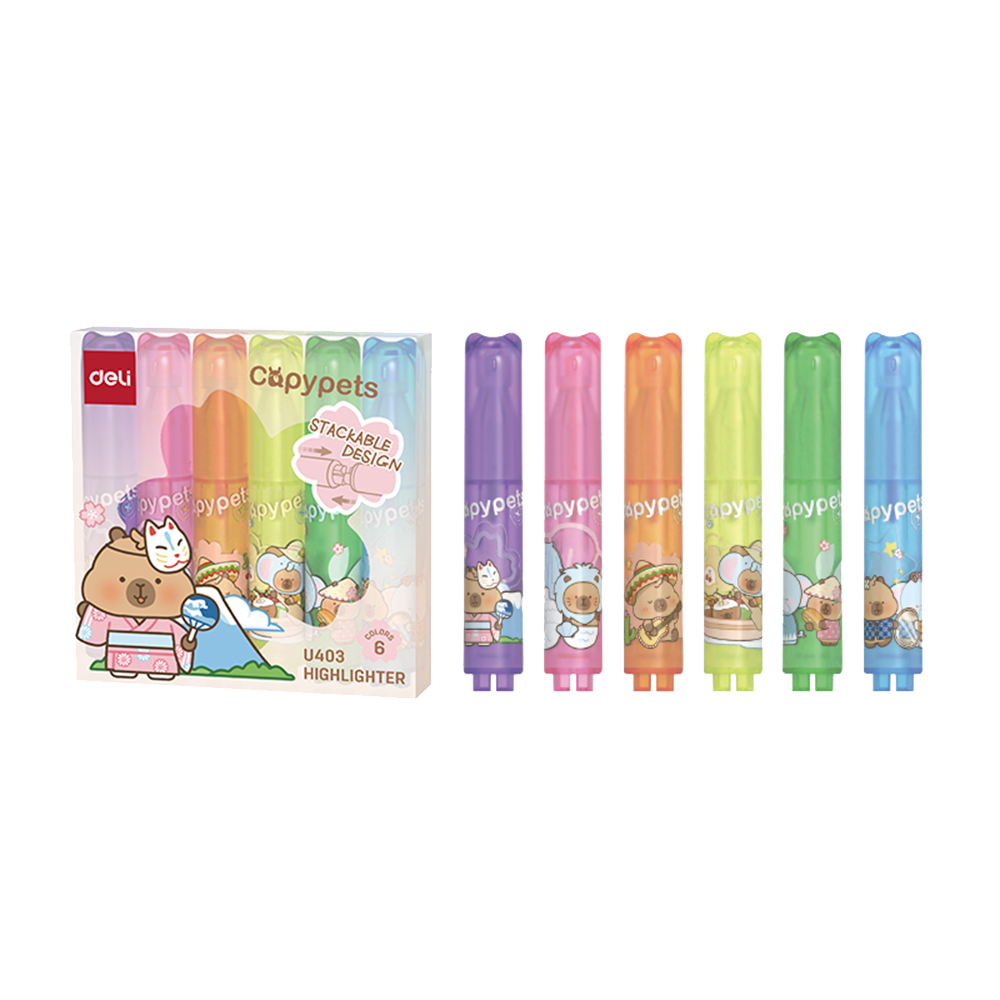Resaltadores Capypets Apilables Punta Biselada - Estuche x 6 Colores *UMV-6 set*