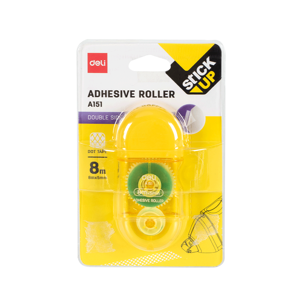 Cinta Adhesiva en Roller Doble Cara 5mm x 8m Amarillo Deli *UMV-6 unidades*